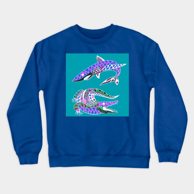 the king of the sea and the swamp the shark and the crocodile Crewneck Sweatshirt by jorge_lebeau